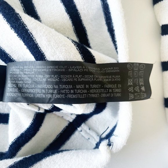 Zara Ruffle Sweater Sz Small Blue White Stripe Long Sleeve Knit Pullover Stretch - Picture 9 of 11